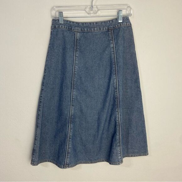 Vtg 90s Y2K  Womens Denim Midi Skirt Size 4 Buttoned Down Striped Hippie Western - Picture 2 of 14